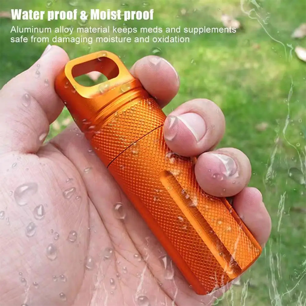 Aluminum Alloy Airtight Pill Container — Portable Waterproof EDC Single-Chamber Capsule Holder & Medicine Case