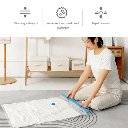 4pcs Reusable Transparent Vacuum Bags — Folding Compressed Space-Saving Storage for Clothes & Travel