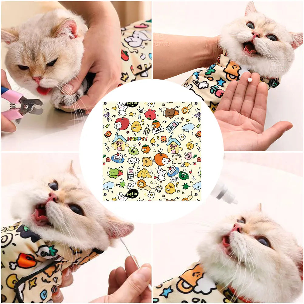 Cat Grooming Wrap – Self-Adherent Burrito Swaddle for Anti-Bite, Anti-Scratch & Nail Clipping