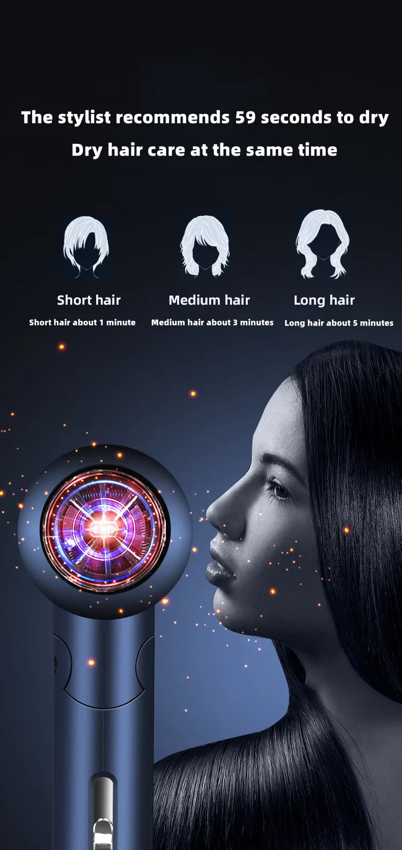 Professional Foldable Hair Dryer with Negative Ions & Blue Light – High Power Salon & Home Use