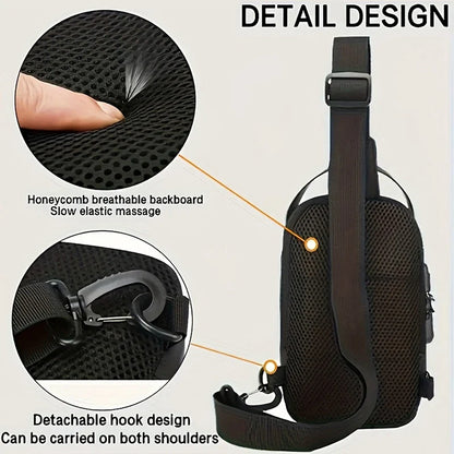 Durable Oxford Fabric Men’s Sling Bag — Stylish Motorcycle Crossbody Chest Pack with Phone Pocket & Zip Closure for Daily Commute