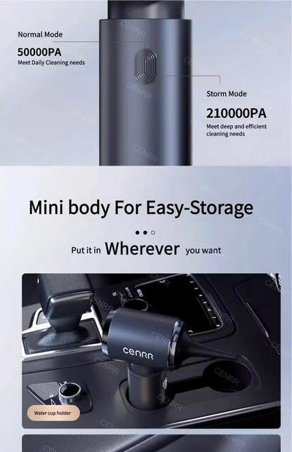 CENRR 210000PA Mini Wireless Car Vacuum Cleaner – Powerful Handheld Portable Cleaning Machine