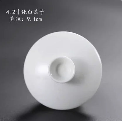 Ceramic Sancai Tea Bowl with Lid – Blue & White Porcelain Cover for Kungfu Tea Set Household Accessories