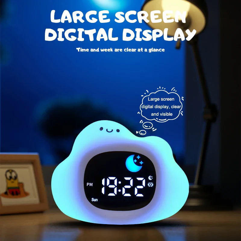 Cat Night Light Alarm Clock – LED Musical Sleep Training Clock for Kids & Babies