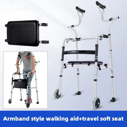 Elderly Rehabilitation Walker – Underarm Crutch Walking Stick Rollator with Aluminum Alloy Standing Frame for Disabled Mobility Support
