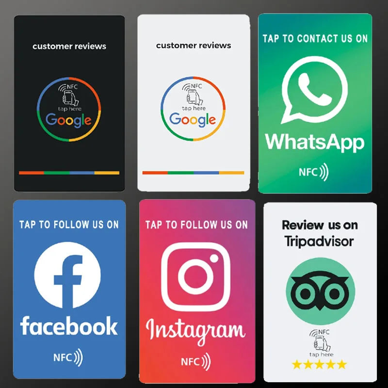 Universal NFC Google Review Cards – Instagram & Facebook Tap-to-URL Social Business Cards for Android & iPhone