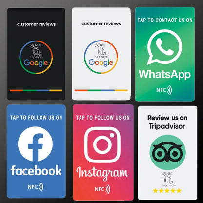 Universal NFC Google Review Cards – Instagram & Facebook Tap-to-URL Social Business Cards for Android & iPhone