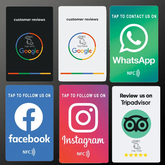 Universal NFC Google Review Cards – Instagram & Facebook Tap-to-URL Social Business Cards for Android & iPhone
