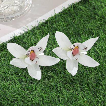 Simulated Orchid Flower Hairpins – White & Pink Hair Clips for Women, Summer Travel Seaside Fashion Headwear