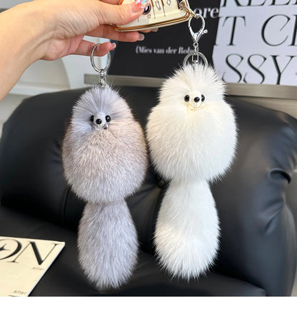 2024 Cute Real Fox Fur Plush Keychain – Pompom Bag Pendant & Car Key Ring Toy for Girls