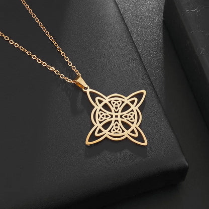 Witch Knot Necklace – Stainless Steel Magic Celtic Knot Pendant, Pagan Witchcraft Symbols, Jewelry Gift for Women