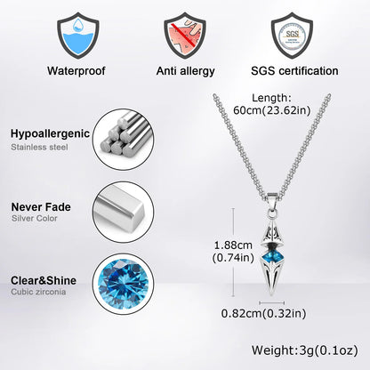 Stylish Blue Stone Necklace – Geometric Stainless Steel Pendant for Men & Women, Perfect Valentine's & Birthday Gift