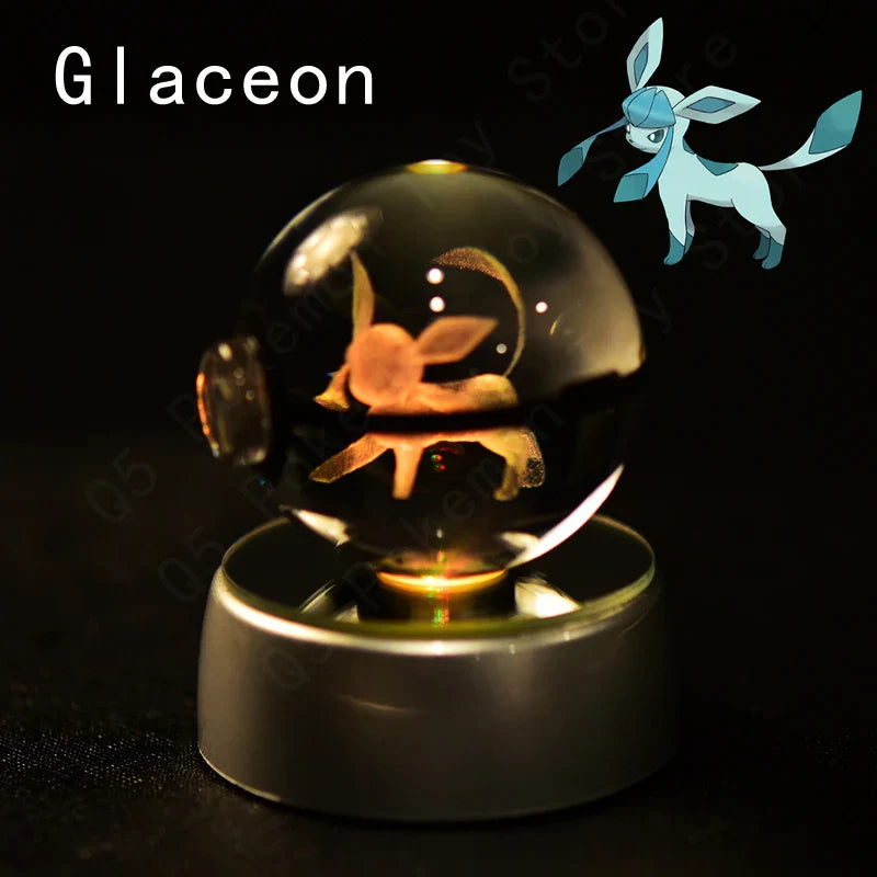 Pokemon 3D Crystal Ball Figurine — Pikachu, Gengar, Mew, Mewtwo Glass Statue with Lamp Base, Kids Birthday Gift