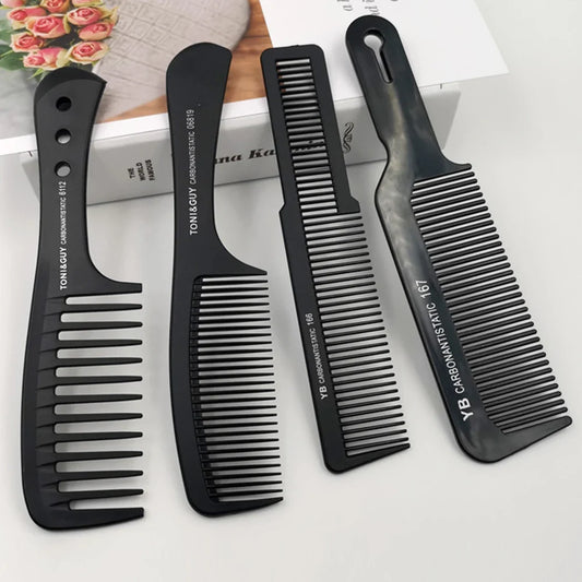 Black Flattop Hair Cutting Comb – Wide Tooth Professional Barber Hair Clipper & Salon Hairdressing Carbon Comb for Men