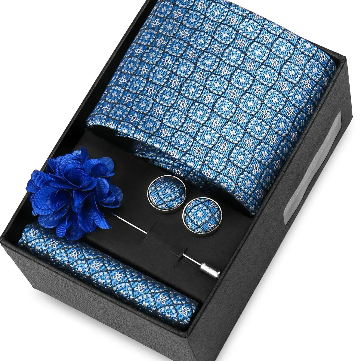 Elegant Men’s Necktie Gift Set - Fashion Tie with Handkerchief, Cufflinks & Brooch Pin Accessories for Business & Wedding