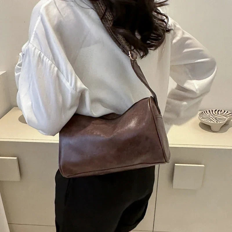 Vintage PU Leather Boston Handbag – Small Women’s Crossbody Purse for Casual Travel & Fashion