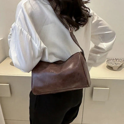 Vintage PU Leather Boston Handbag – Small Women’s Crossbody Purse for Casual Travel & Fashion