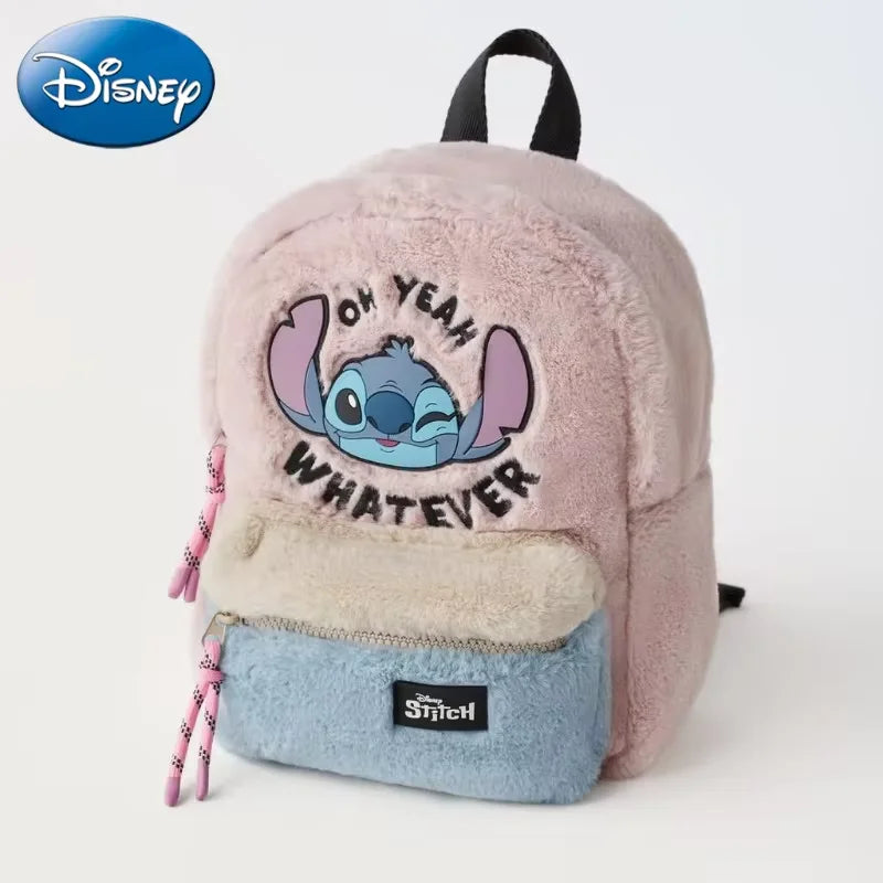 Disney Stitch Plush Children's School Bag – Cute Color Blocking Kindergarten Backpack, Mini Fashion Backpack