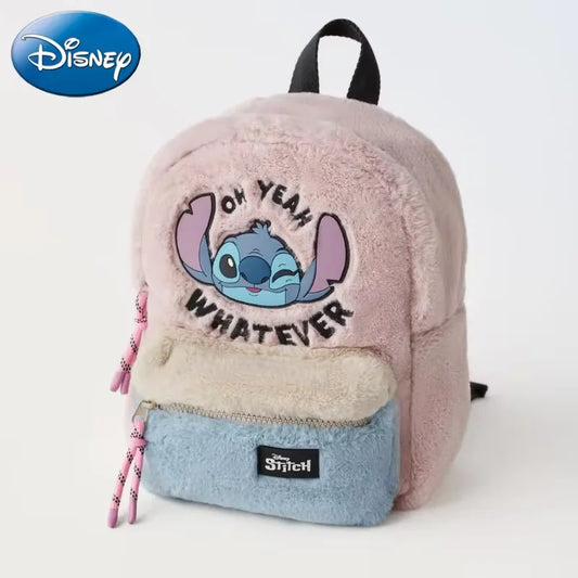 Disney Stitch Plush Children's School Bag – Cute Color Blocking Kindergarten Backpack, Mini Fashion Backpack