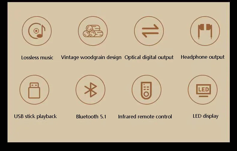 Wooden HIFI CD Player – Bluetooth 5.1, Digital Optical Output, USB Lossless Playback, Infrared Remote Control