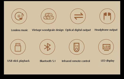 Wooden HIFI CD Player – Bluetooth 5.1, Digital Optical Output, USB Lossless Playback, Infrared Remote Control