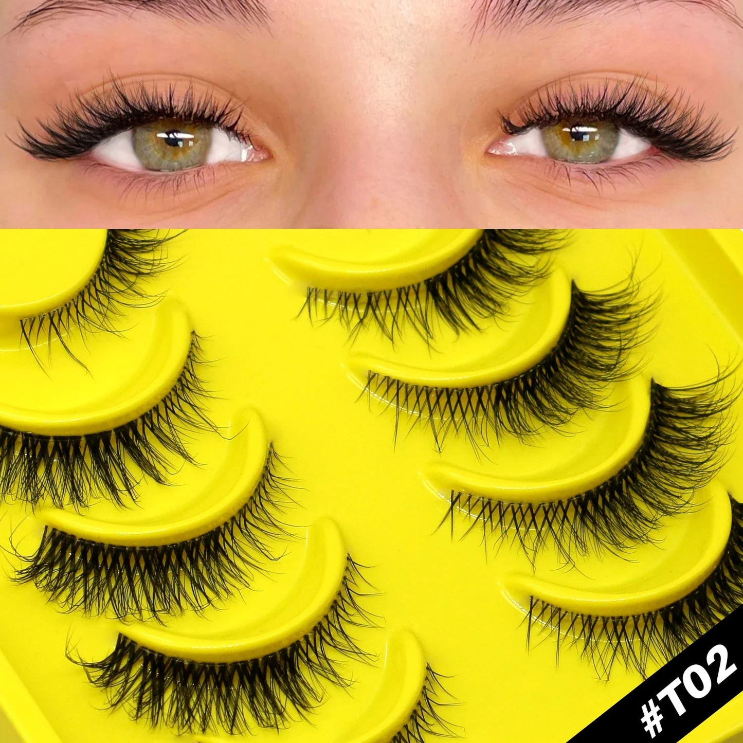 GROINNEYA Half Cat Eye Lashes – Soft Natural Clear Band, Faux Mink Wispy Lashes for Natural Makeup Look