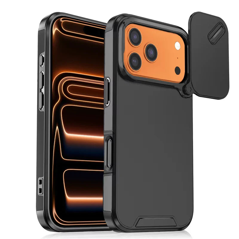 Slide Camera Protector — Shockproof Armor Matte iPhone Case (Fits 11/12/13/14/15/16/17 • Pro/Max/Plus/16e/17 Air)