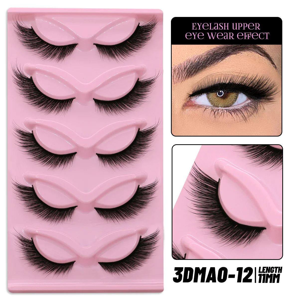 GROINNEYA Cat Eye False Eyelashes – Natural Long Clear Band Winged End Faux Mink Lashes for Eye-Enhancing Makeup