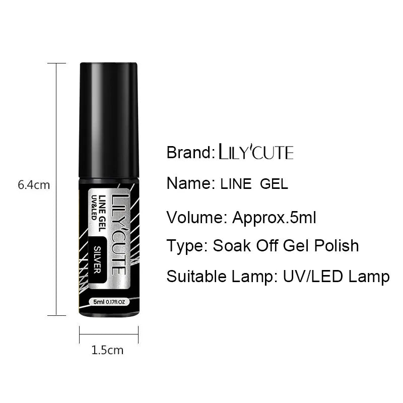 LILYCUTE 5ml Silver Metallic Liner Gel Polish – Super Bright UV Nail Art Stripe & Drawing Paint Varnish, Mirror Effect Graffiti Gel