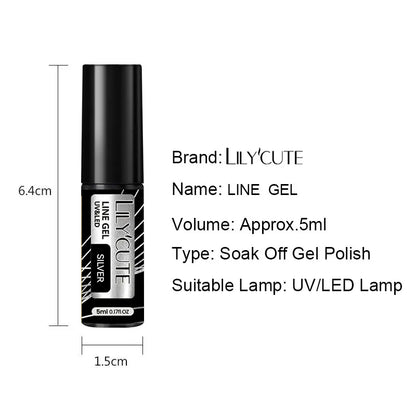 LILYCUTE 5ml Silver Metallic Liner Gel Polish – Super Bright UV Nail Art Stripe & Drawing Paint Varnish, Mirror Effect Graffiti Gel
