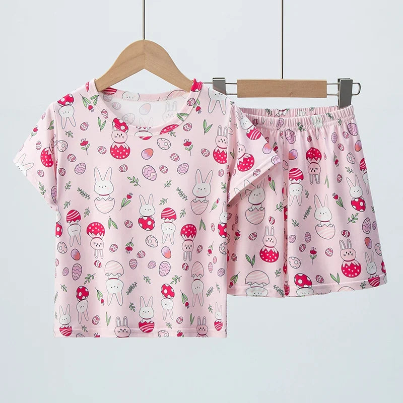 Kids' 2-Piece Summer Outfit Set - Cute Short Sleeve Top and Shorts for Boys & Girls