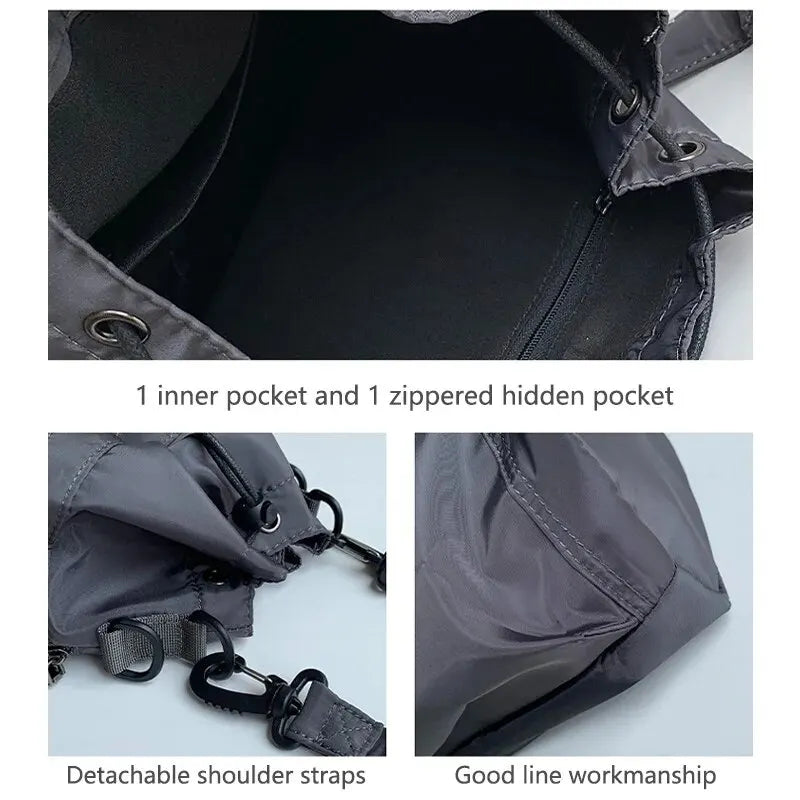 Women’s Large Capacity Nylon Tote Bag - Waterproof Shoulder & Crossbody Handbag with Drawstring Closure