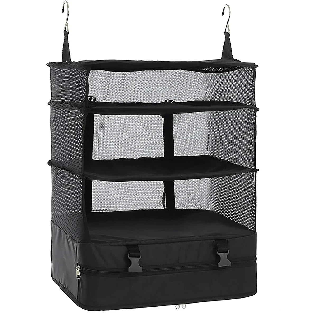 Portable Travel Luggage Organizer – 3-Shelf Collapsible Hanging Closet & Packing Cube Storage Bag