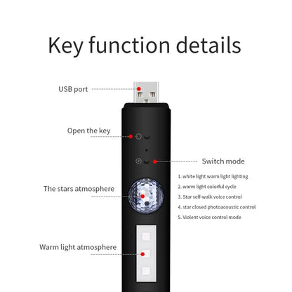 LED Car Atmosphere Lamp - Wireless Voice Control Roof Star Light, USB Charging Auto Interior Decorative Ambient Party Lights