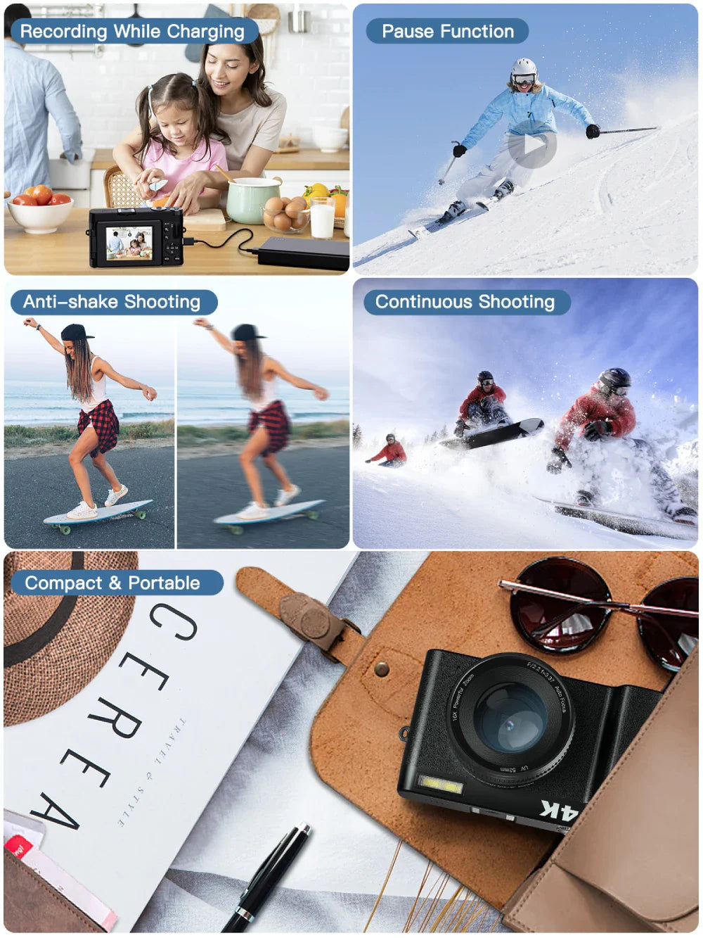 4K Digital Camera – 48MP Photography & Video, Autofocus, Anti-Shake, 3'' 180° Flip Screen with Flash, Compact Vlogging Camera