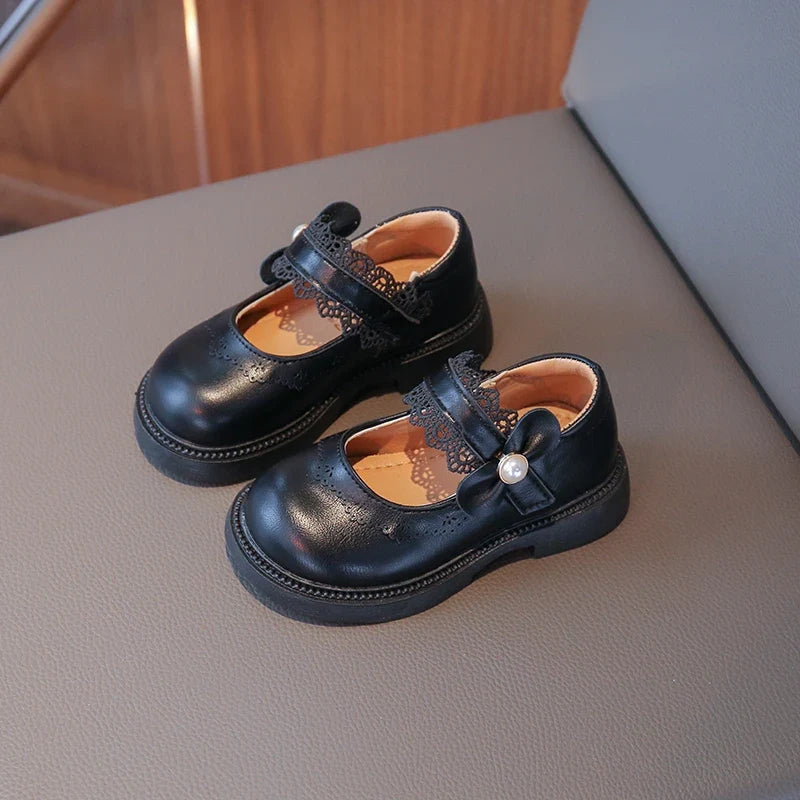 Girls Soft Leather Shoes - Beige Single Shoes with Flexible Bottom, Sizes 23-36