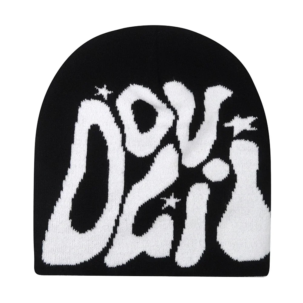 Y2K Letter Knitted Beanie Cap – Unisex Winter Autumn Warm Ski Skullcap, Hip Hop Streetwear Ear Cover Hat for Men & Women