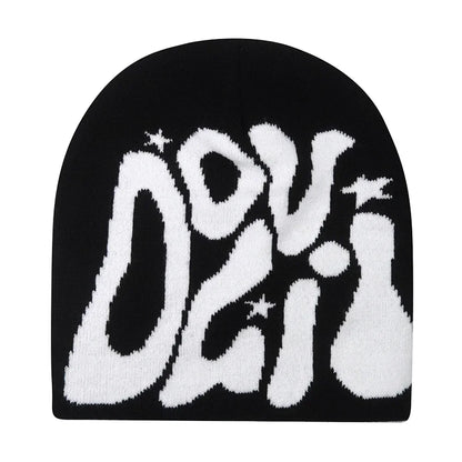 Y2K Letter Knitted Beanie Cap – Unisex Winter Autumn Warm Ski Skullcap, Hip Hop Streetwear Ear Cover Hat for Men & Women