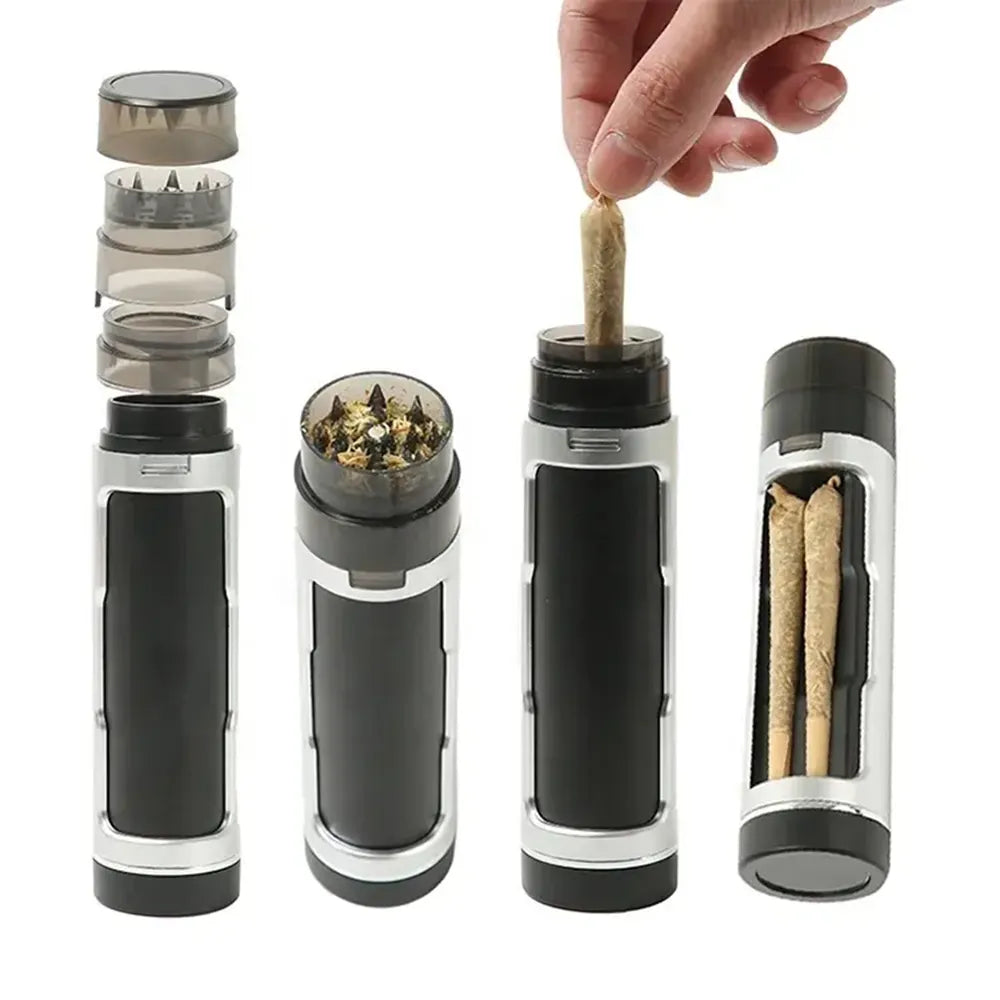 3-In-1 Portable Cigarettes Case with Filling Horn Tube Function - High-Quality Manual Tobacco Grinder and Smoking Accessories