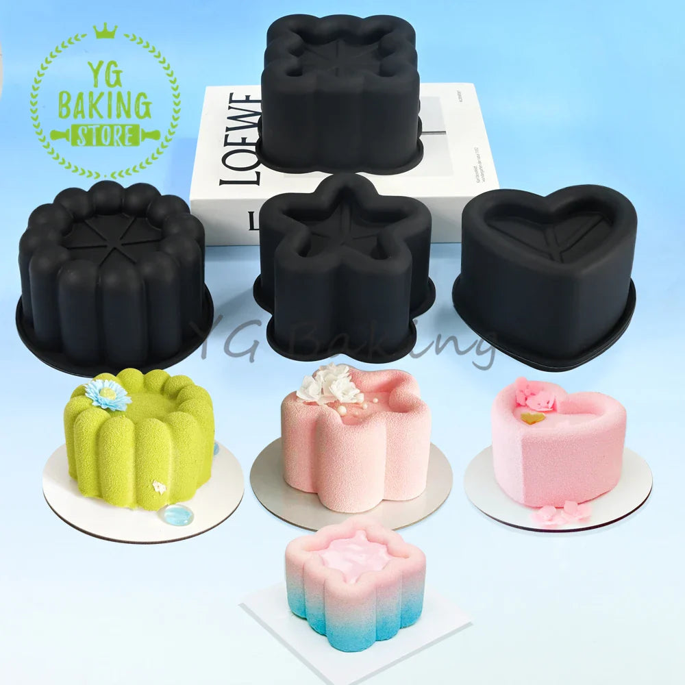 Dorica Silicone Dessert Mold — Single Bento Round, Heart, Square & Star Pudding, Mousse & Chocolate Baking Pan for DIY Cakes and Pastries