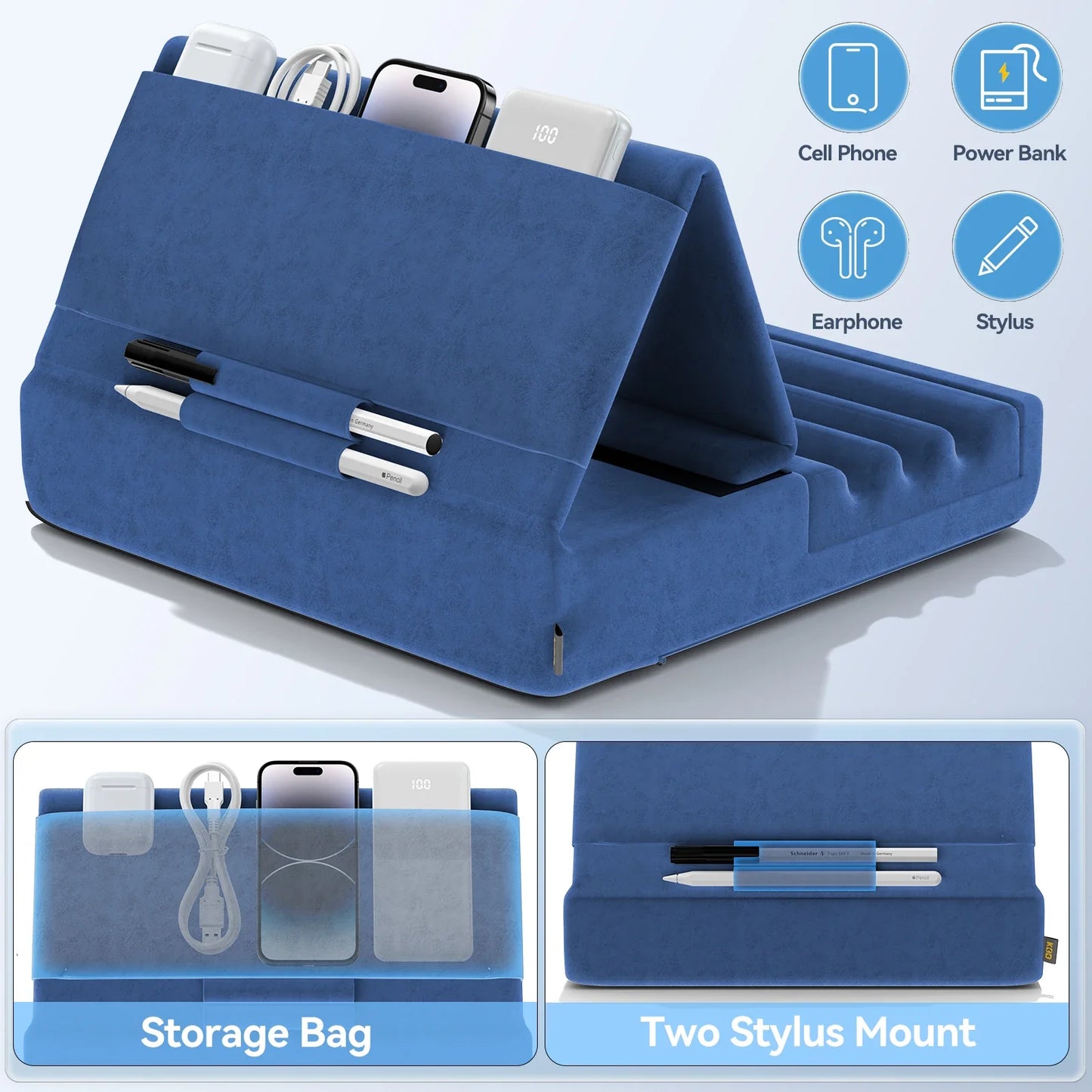 KDD Foldable Tablet Pillow Stand – Soft Lap & Desk Holder with Stylus Pocket for iPad Pro
