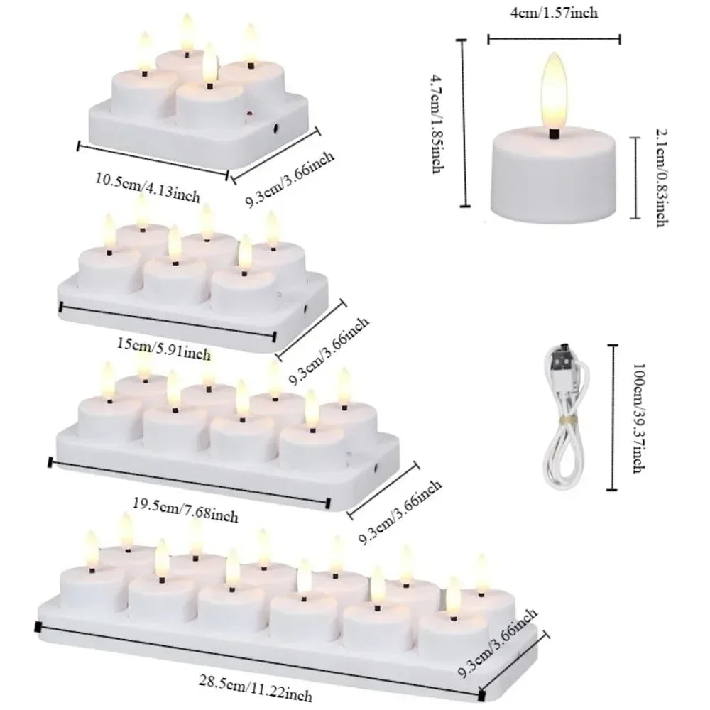 4/6/8/12PCS LED Flameless Candle Set with Remote Control – Rechargeable Warm Yellow Electronic Tea Lights for Christmas & Home Decoration