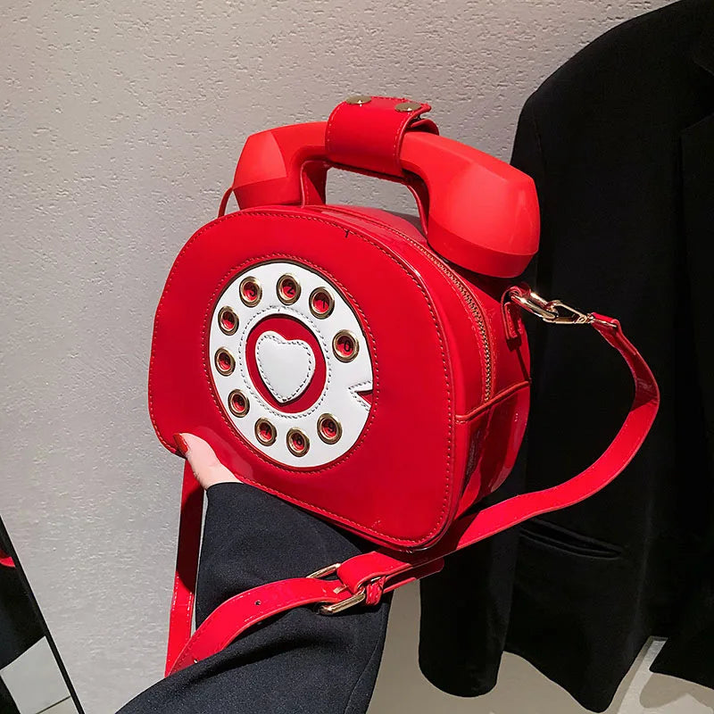 Women’s Creative Telephone-Shaped Crossbody Bag – Retro PU Leather Small Shoulder Handbag