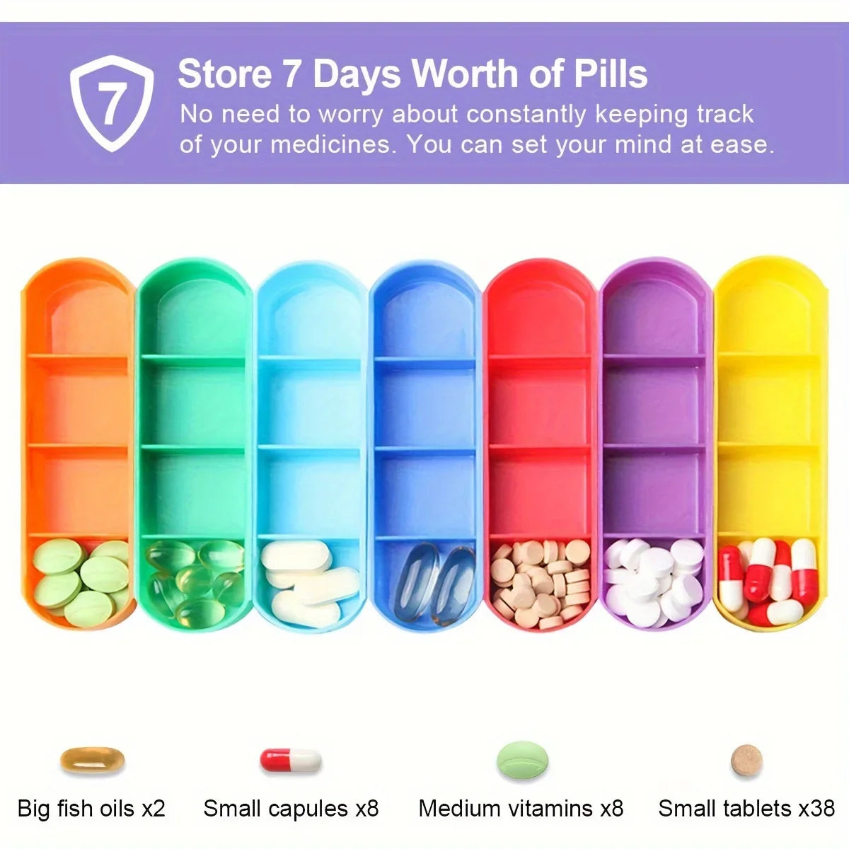 Weekly Pill Organizer Box – Travel Medication Reminder with AM/PM Compartments in Leather Carrying Case