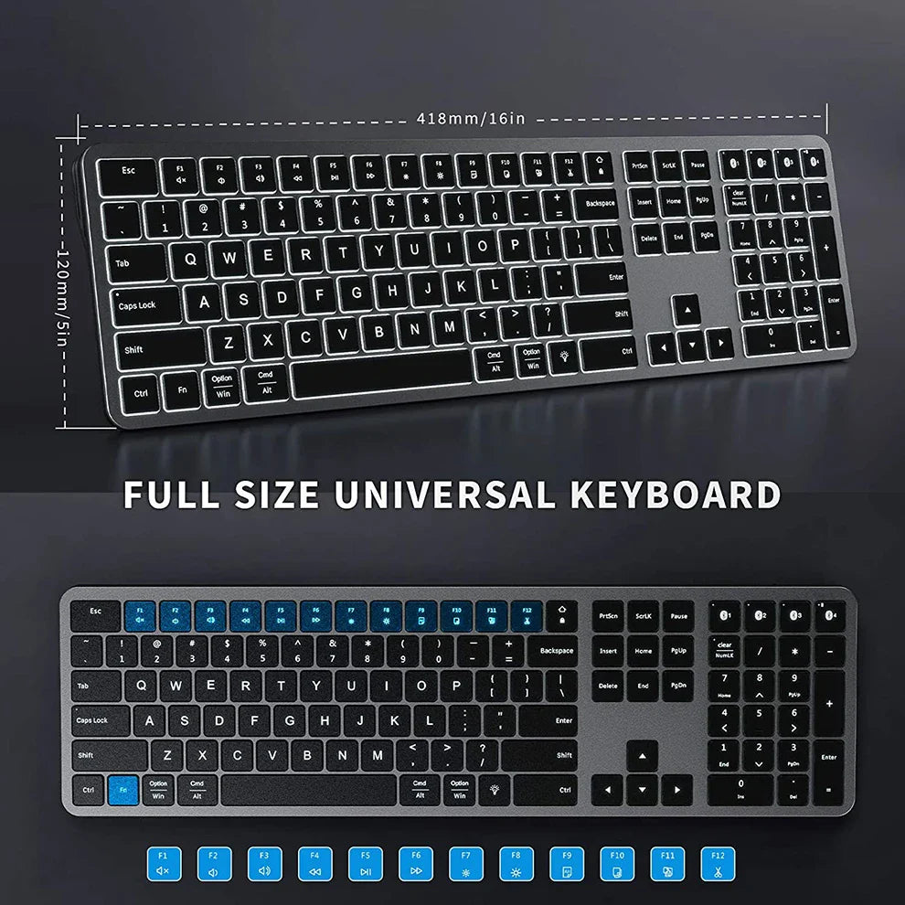 Multi-Device Rechargeable Bluetooth Backlit Wireless Keyboard for Laptop, Tablet & iPad