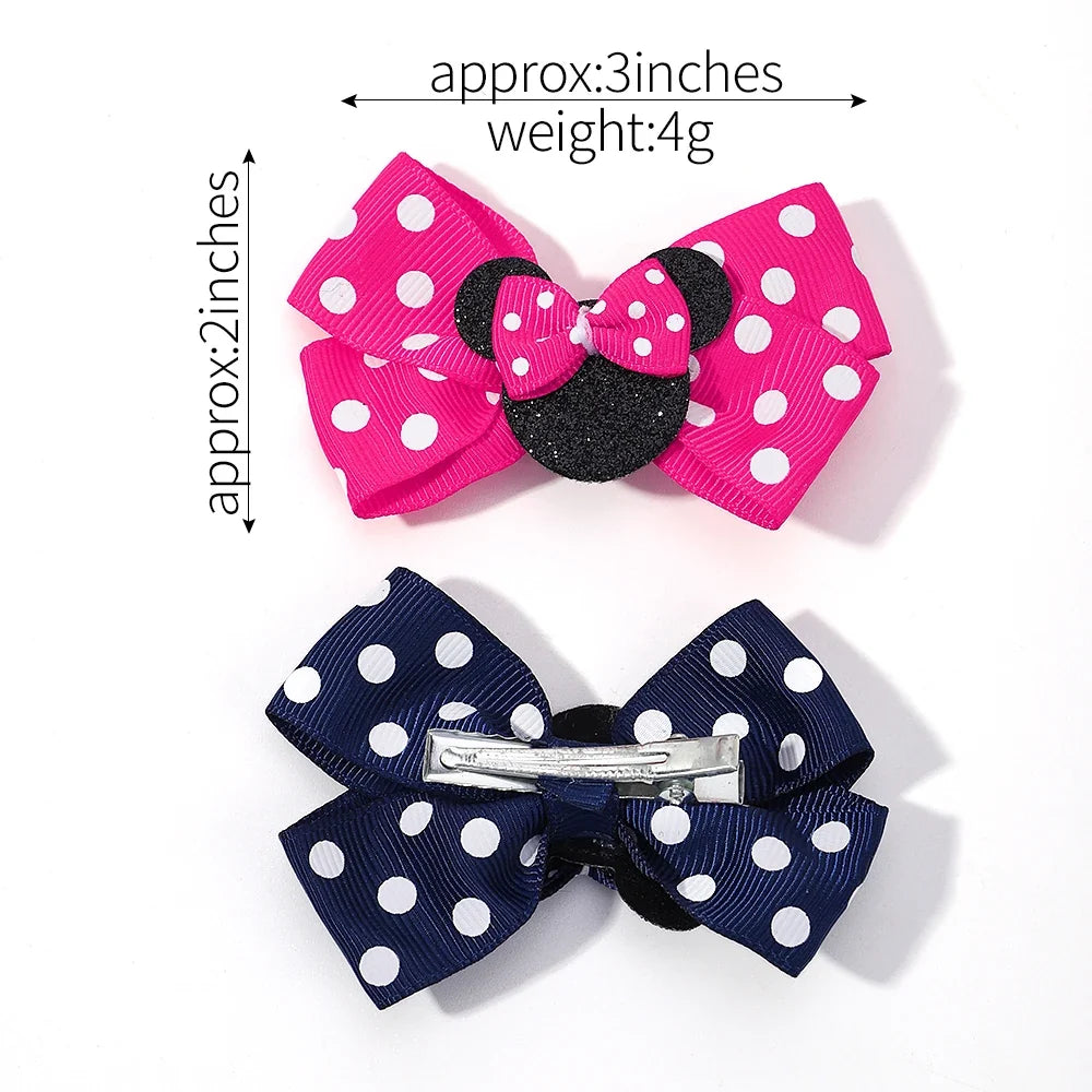 Girls' Polka Dot Bow Hair Clips - 2-Piece Cute Cartoon Hairpins for Toddlers & Babies