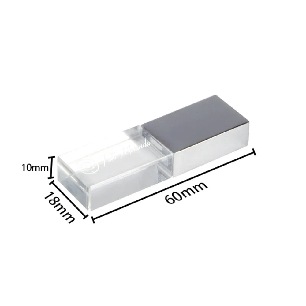 Crystal USB Flash Drive - LED Memory Stick 8GB–64GB