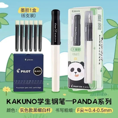 PILOT Kakuno Panda Limited Edition Smiley Fountain Pen – Fine Nib with 6 Replaceable Ink Cartridges Gift Set