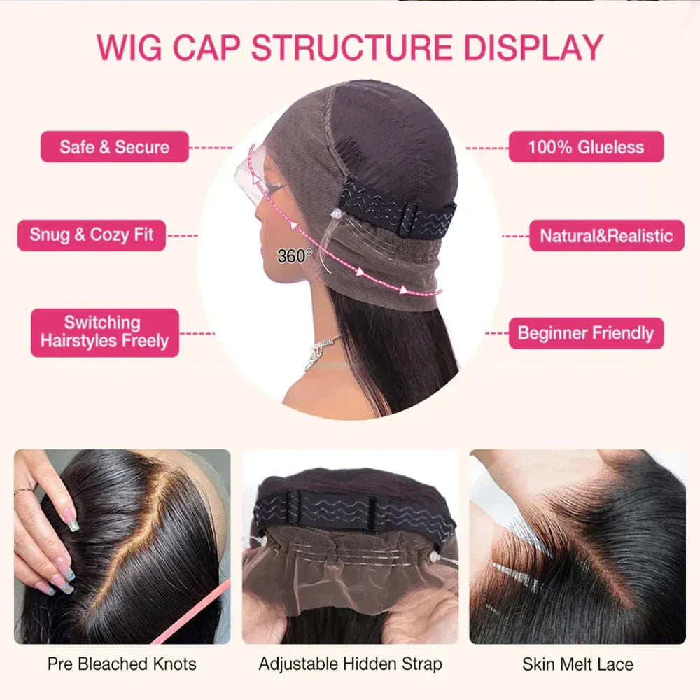 Invisi Strap 360 Lace Front Human Hair Wig – Preplucked 250% Density Body Wave HD Lace, Glueless Wig