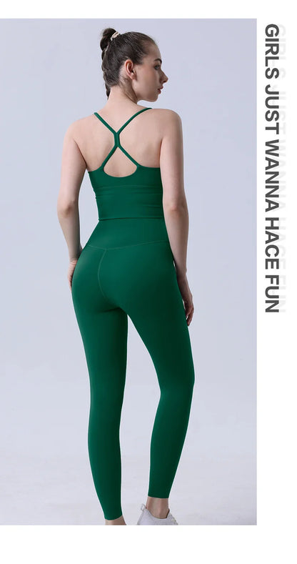 2-Piece Women’s Yoga Tracksuit – Athletic Pilates Fitness Set with Push-Up Sports Bra & Leggings for Gym Workout